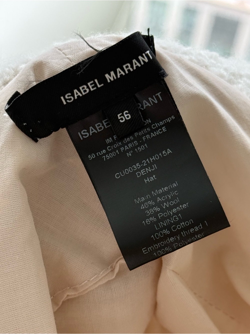 Isabel Marant Cream Bouclé Bucket Hat with Black Logo - Picture 4 of 4